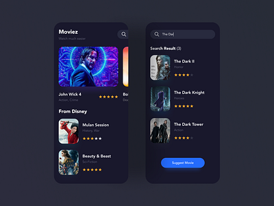 Moviez Streaming Dark android app dark film ios movie app streaming theater ui design