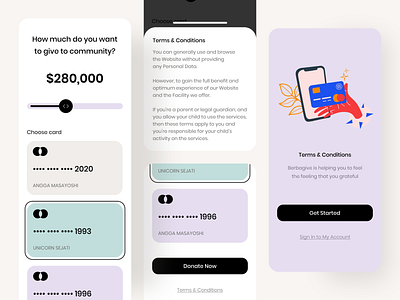 Berbagive App app card donate mobile money payment ui design