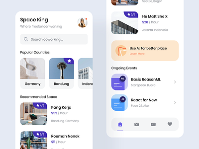Coworking Space App coworking space event app mobile app office rent ui design