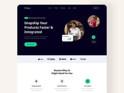 Dropship Website Landing Page business dark mode dropshipping features figma finance freebie landing page pricing web design
