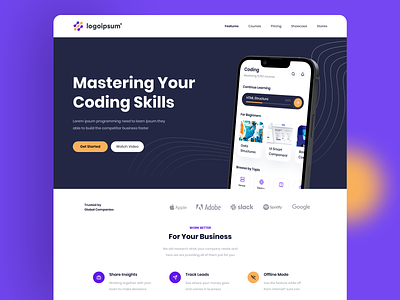 Coding Bootcamp Website Landing Page app bootcamp business coding course features landing page mobile app ui ux web design