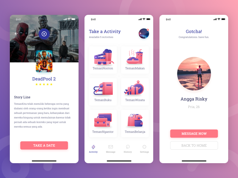 TemanKita - Find a Friend App profile movie illustration icon wireframe friend home app mobile ux ui