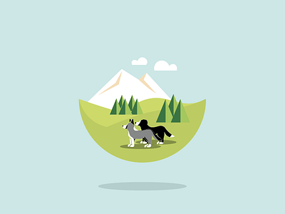 World art dogs flat illustration mountains trees vector