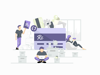 Illustrations for Systems using Blockchain blockchain card character financial flat flat design laptop people shop vector