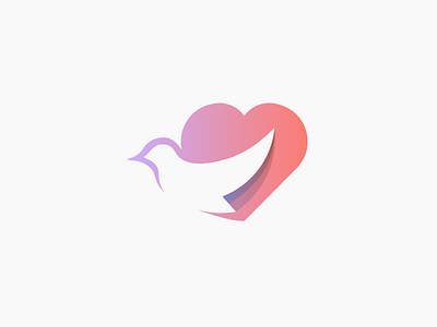 Bird and heart bird charity fly gradient heart icon logo mark monogram