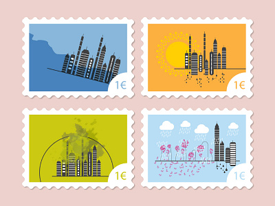 Natural catastrophes stamps catatrophe illustration stamps