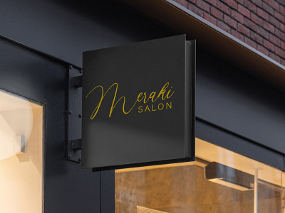 Meraki- Signage Design For A Salon advertising behance branding businesslogo design dribbble graphic design identity inspiration logo logodesign minimalist modern professional signage typography ui ux vector webdesign