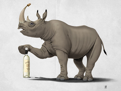 Cork it, Dürer! animal art dürer illustration pencil rhino wine