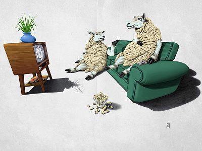 Sheep art colour couch drawing illustration pencil sheep sofa television
