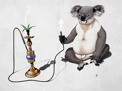 What a Drag! animal australia bear drawing eucalyptus hookah illustration koala mammal pencil smoke smoking