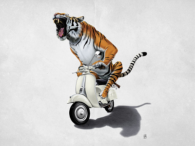 Rooooaaar! animal cat drawing illustration pencil rob snow tiger vehicle vespa