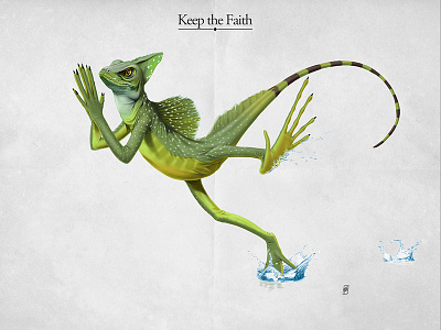 Keep the Faith basilisk blue green jesus lizard reptile running water