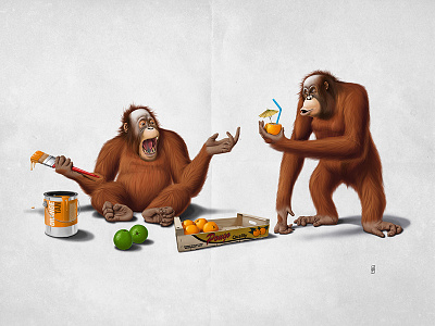 Orange Man ape borneo colour drink forest fruit hair monkey orang utan orange paint