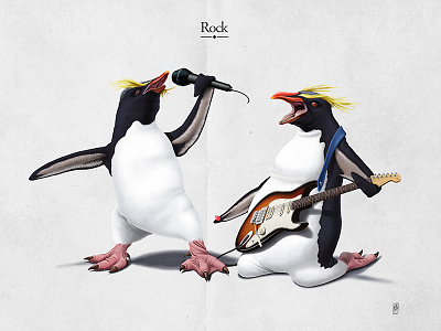 Rock animal antarctic art bird drawing fender guitar microphone penguin rock singer stratocaster