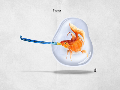 Popper blower bubble fin fish float goldfish illustration liquid party popper swim water