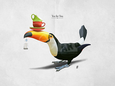 Tea For Tou balance beak bill bird black colorful cup feather tea tea bag tea cup toucan