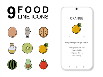 Healthy food line icons app design graphic design healthy icons icons illustration vector