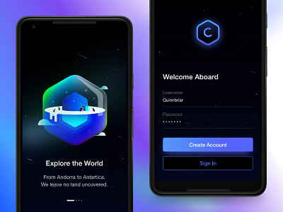 Travel The World dark neon night ui ux