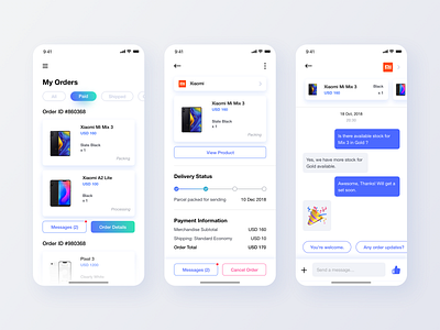 Light themed UI app cart chat clean design e commerce ecommerce interface left leftalign leftaligned marketplace minimal minimalism mobile product shop ui ux white