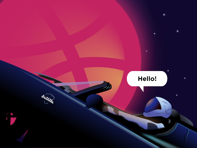 HELLO DRIBBBLE ! future car astronaut space ball tesla hellodribbble