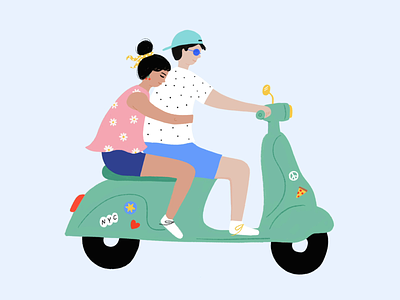 Scooter Lovers character couple flat illustration lovers procreate scooter