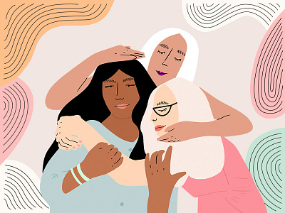 Sisters character design editorial girls hugging illustration pattern vector women