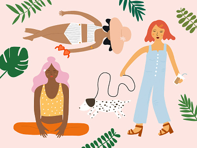 Girls' Night In: Self-Care + Outdoorsy character girls hand drawn illustration outdoors people plants self care summer tropical women