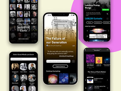 Great Mind Co. app articles brain dark dark mode design figma mobile read space ui