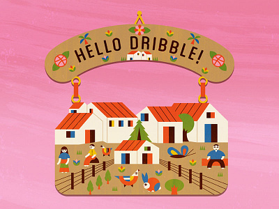 Hello Dribbble! colorful debut dribbble el salvador first shot folk hello houses illustration tropical