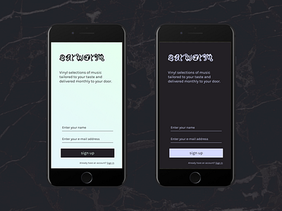 earworm dailyui dark mobile music app signup ui