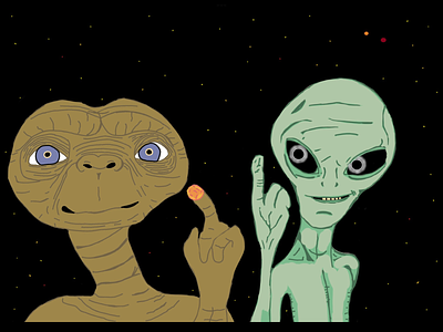 E.T and Paul aliens cartoon design digital art e.t handdrawing i.m.mayes illustration movieart mr thinkalot paul ufo