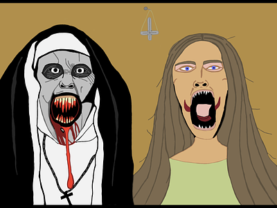 The Nun and Jennifer’s body. cartoon design digital art handdrawing horror art i.m.mayes illustration jennifersbody movieart mr thinkalot scary spooky thenun
