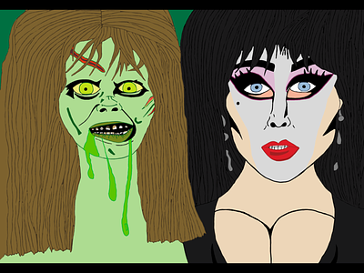 Elvira’s Exorcist cartoon digital art handdrawing i.m.mayes illustration movieart mr thinkalot