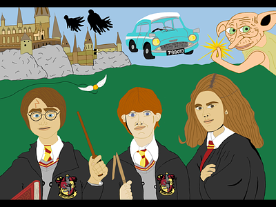 Harry Potter author childrens books childrensmovies dobby handdrawing harrypotter hermione i.m.mayes illustration jkrowling mr thinkalot ron