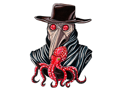 Plague doctor with kraken drawingwindowonpaper handmade illustration kraken markers octopus plague plaguedoctor