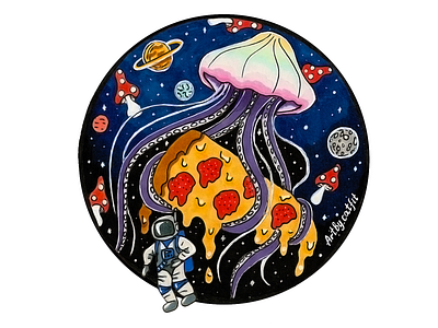 Jellyfish in space with pizza