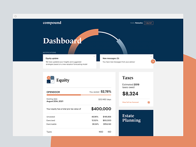 Early compound dash app dashboard finance app finances fintech landing layout product ui