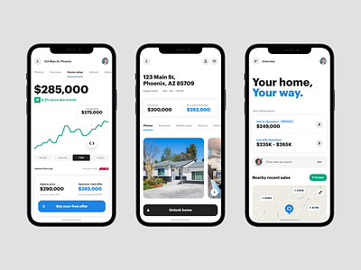 Product screens app card home house listing product real estate swipe ui