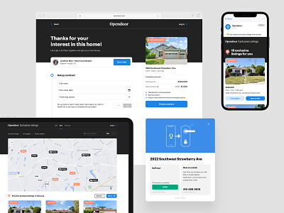 Product concept UI bits email exclusive feed layout listings map modal real estate web