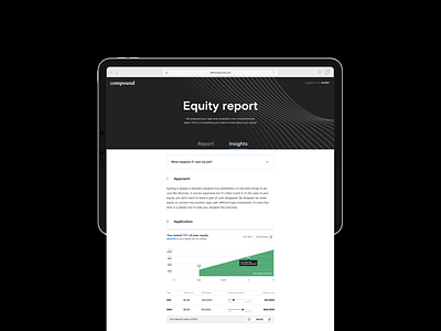 Equity report finance fintech insights layout long form money product report ui web