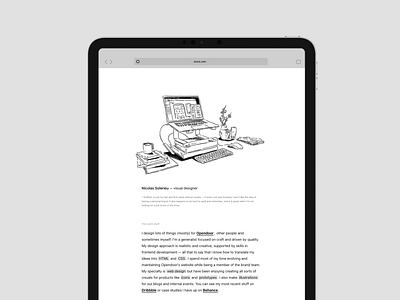 Personal page designer drawing hero layout minimal one column portfolio sketch web