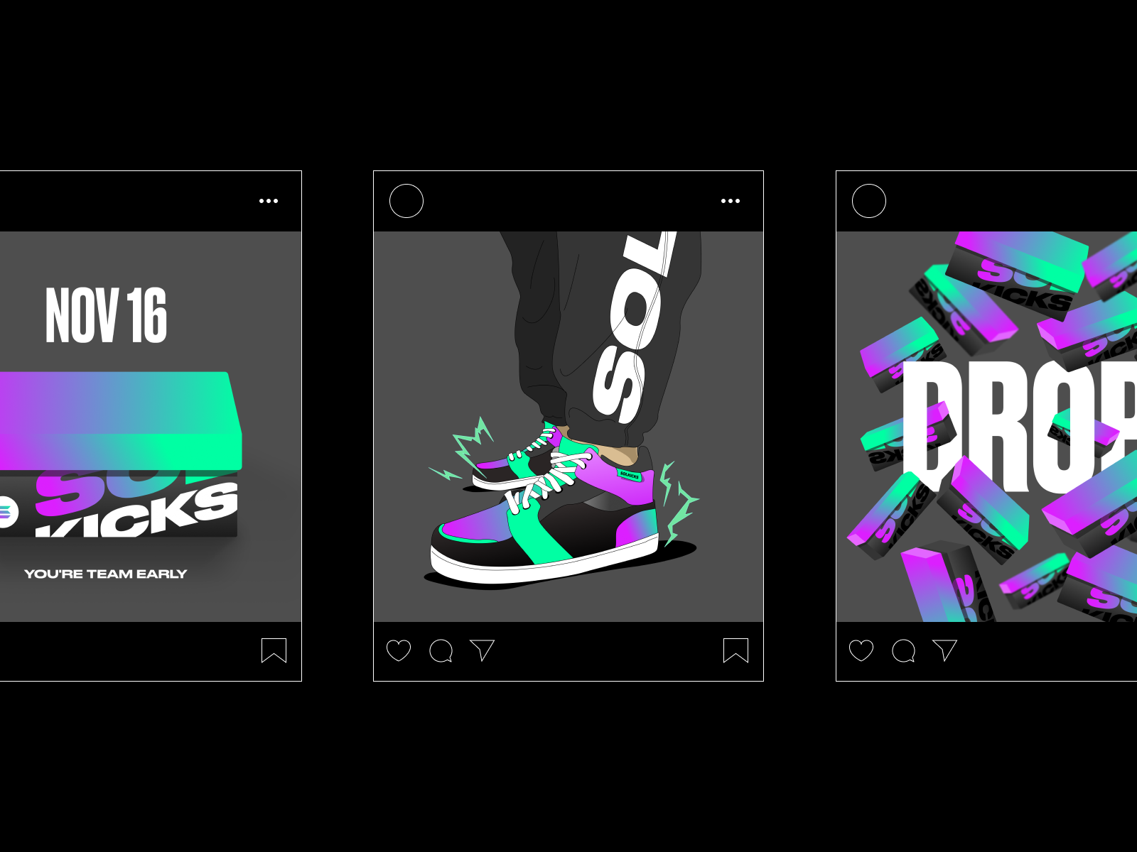Solkick social crypto drop gradient illustration instagram marketing nft shoes sneakers social solana