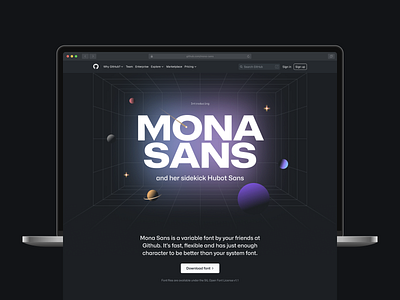 Mona Sans - hero exploration dark theme font grid layout space typography variable font web web design