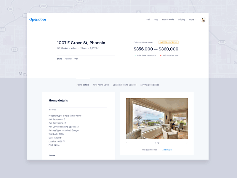 Home profile Exploration blue design estate experiments layout opendoor real ui ux white