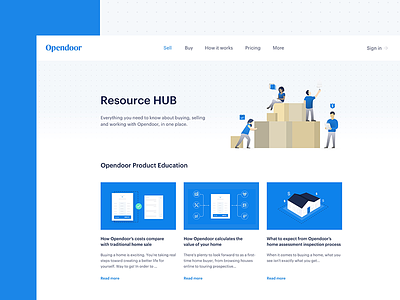 Opendoor HUB characters content illustration landing pages platform product ui web