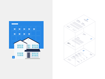 Selling process illustrations blueprint flat house opendoor paper process wip