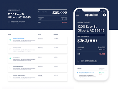 Upgrade calculator blue design estate landing layout opendoor page product simple ui web