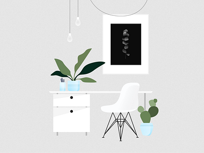 Chill bulb chair eames frame illustration interior plants table