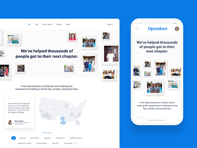 Stories page update blue brand customer design estate landing layout opendoor story web