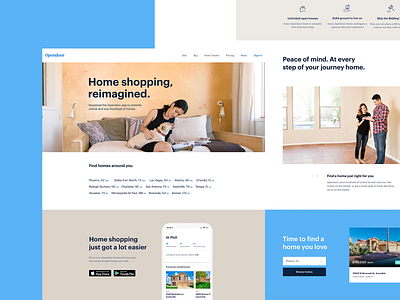 New tints blue brand design estate exploration home layout opendoor simple web